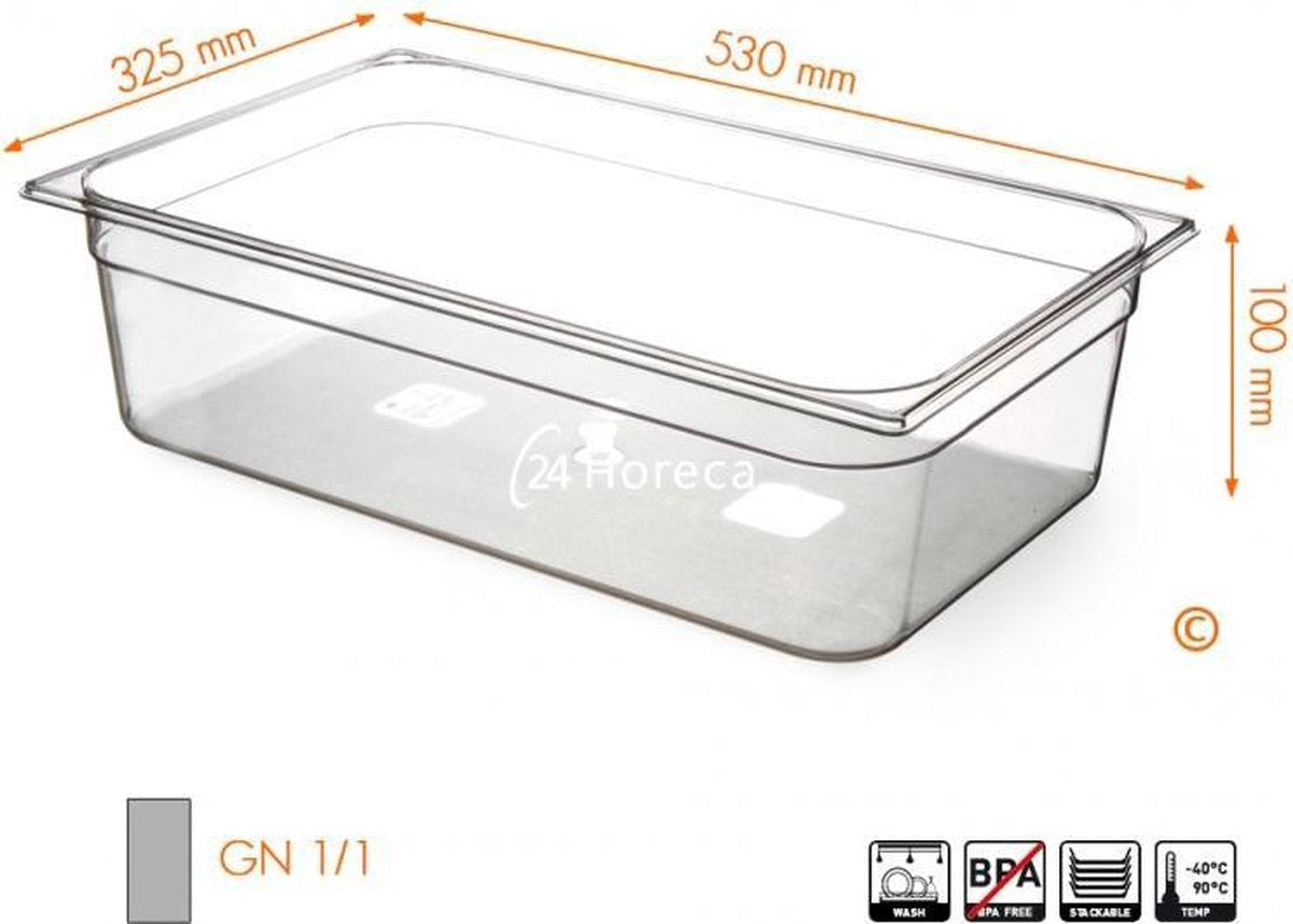 Gastronormbak BPA Vrij 1/1 100mm