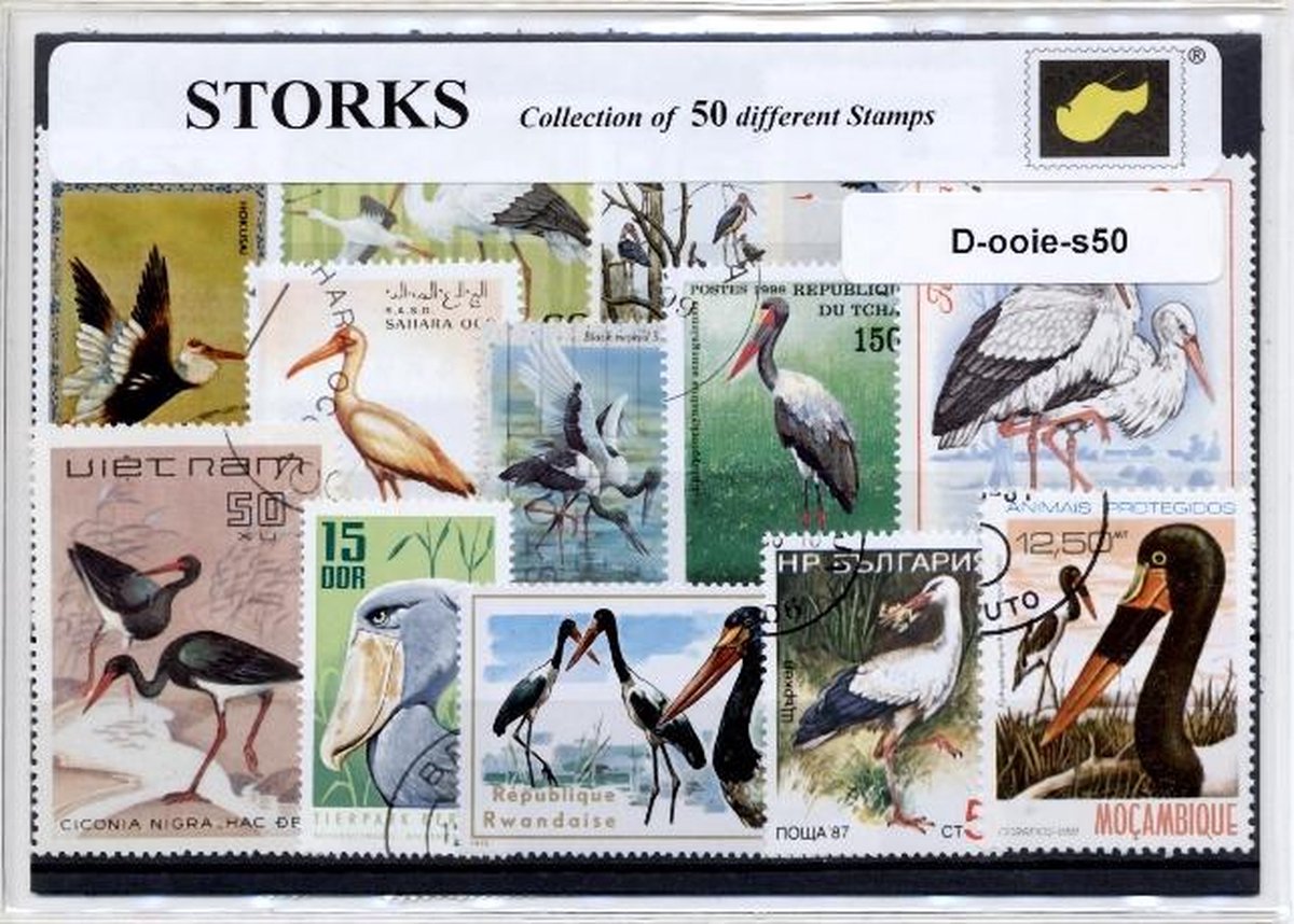 Ooievaars – Luxe postzegel pakket (A6 formaat) : collectie van 50 verschillende postzegels van ooievaars – kan als ansichtkaart in een A6 envelop - authentiek cadeau - kado - geschenk - kaart - baby - vogel - zwartwit - Ciconiidae - Cathartidae