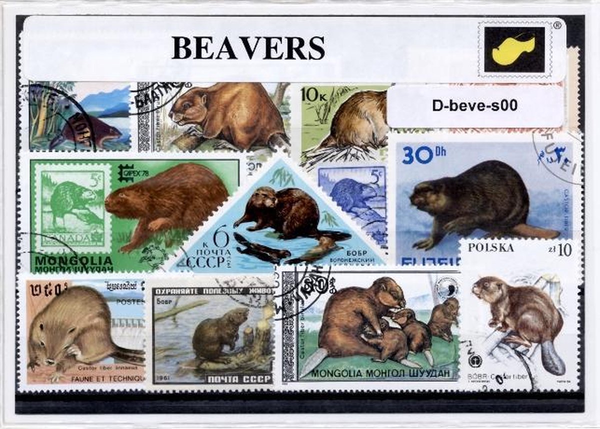 Bevers – Luxe postzegel pakket (A6 formaat) : collectie van verschillende postzegels van bevers – kan als ansichtkaart in een A6  envelop - authentiek cadeau - kado -kaart - dieren - knaagdier - capibara - amerika - europa - beverachtigen - dam