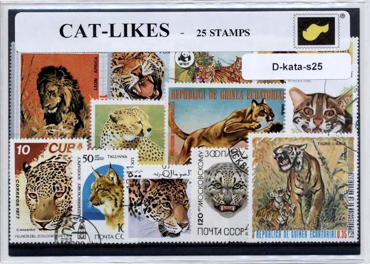 Katachtigen – Luxe postzegel pakket (A6 formaat) : collectie van 25 verschillende postzegels van katachtigen – kan als ansichtkaart in een A6 envelop - authentiek cadeau - kado tip - geschenk -kaart - kat - kater -  tijger - katten - panter - cheeta