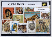 Katachtigen – Luxe postzegel pakket (A6 formaat) : collectie van 25 verschillende postzegels van katachtigen – kan als ansichtkaart in een A6 envelop - authentiek cadeau - kado tip - geschenk -kaart - kat - kater -  tijger - katten - panter - cheeta