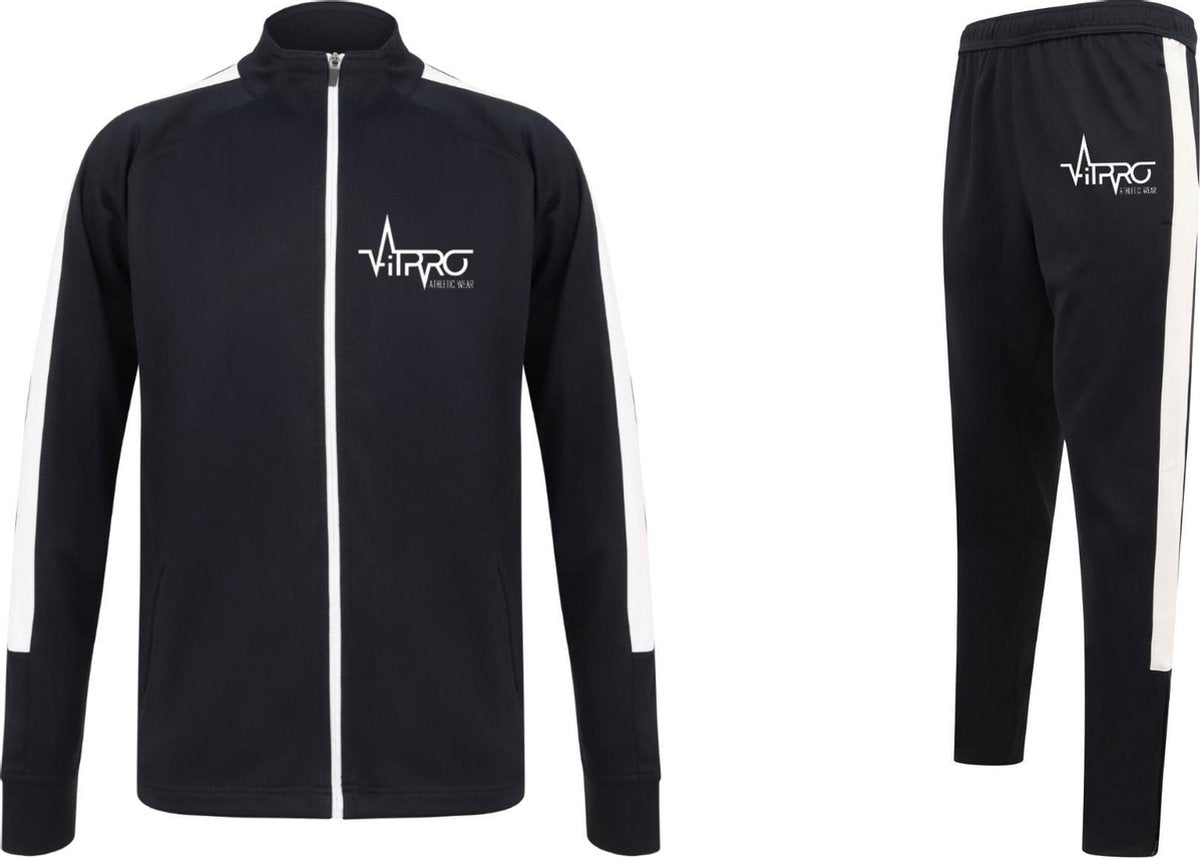 FitProWear Trainingspak Unisex Donkerblauw/Wit - Maat M -  Dames - Heren - Trainingsjack - Trainingsbroek - Joggingspak - Trainingsjas - Sportkleding - Sportbroek - Trainingskleding - Fitness - Voetbal - Basketball - Polyester Trainingspak - 100% Pol