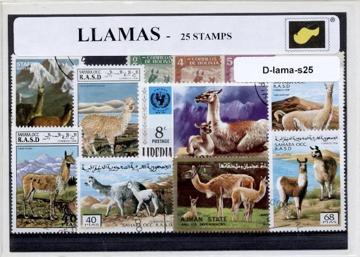 Lama's – Luxe postzegel pakket (A6 formaat) : collectie van 25 verschillende postzegels van lama's – kan als ansichtkaart in een A6 envelop - authentiek cadeau - kado - geschenk - kaart  - spugen - lama - Lama glama - schaapskameel - hoefdier