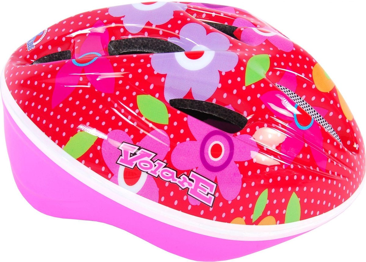 Volare Fietshelm Deluxe - Rood Roze Bloemen - 51-55 cm