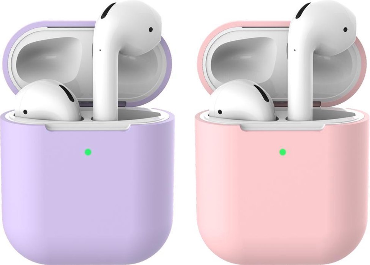2 beschermhoesjes voor Apple Airpods - Lila & Roze - Siliconen case geschikt voor Apple Airpods 1 & 2