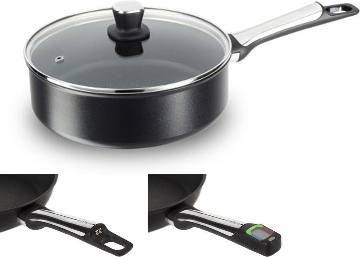 Tefal Assisteo Hoogwaardig Aluminium Hapjespan met Deksel - 24 cm | Inclusief Digitale Intelligente Module