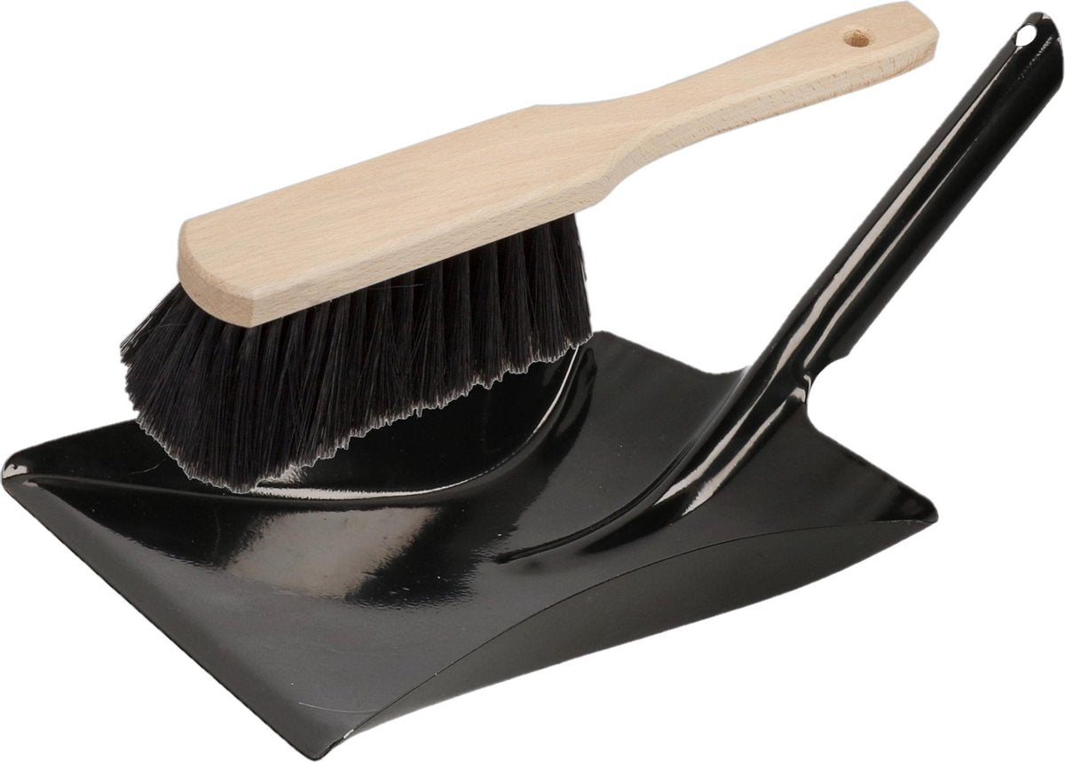 Stoffer en blik zwart van metaal/hout voor binnen