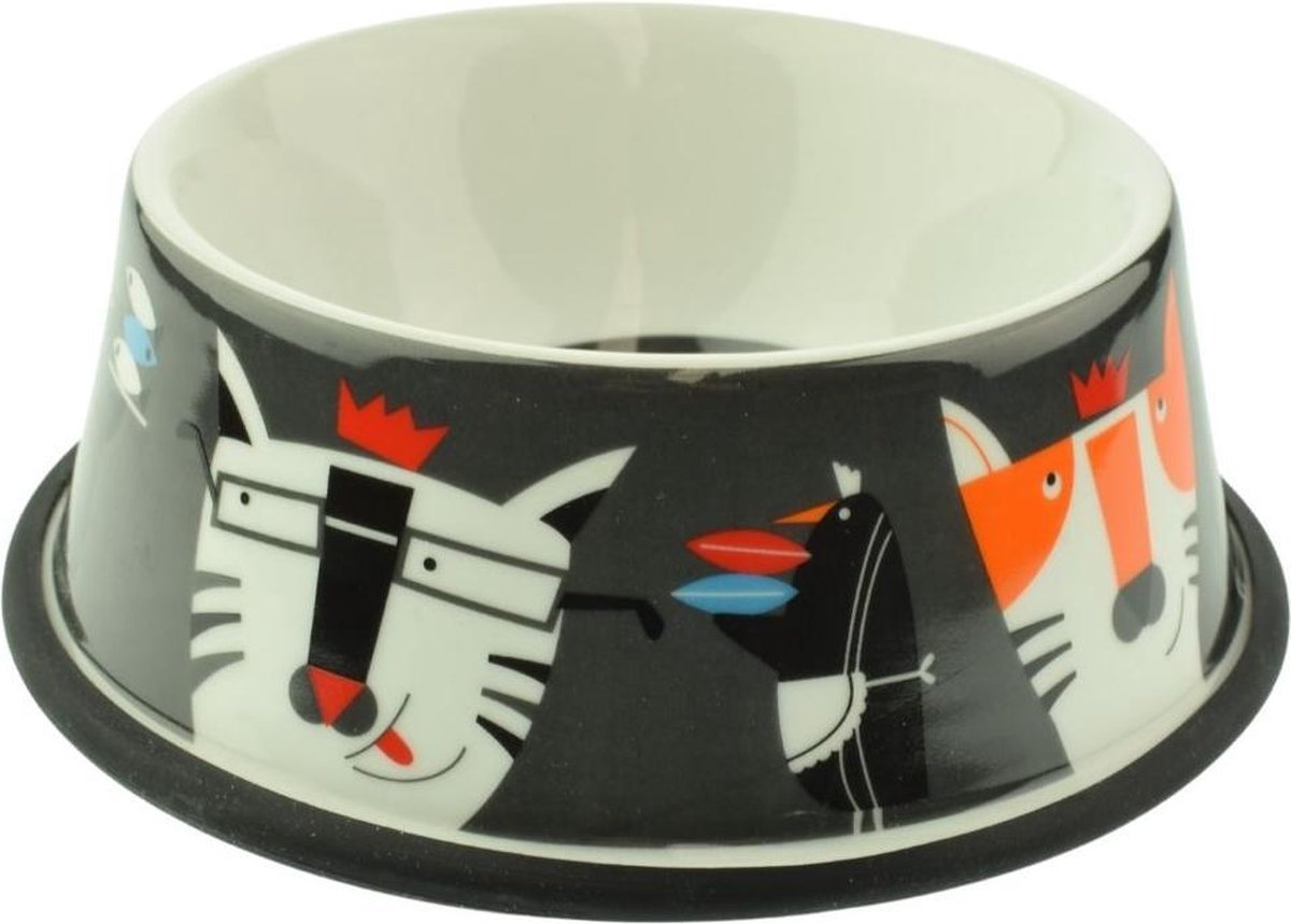 Orange85 Voerbak - Kat - 17 cm - Zwart - met Print - Porselein - Rubber
