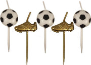 Kaarsjes voetbal 5 stuks 3 x voetbal 2 x voetbalschoen goud