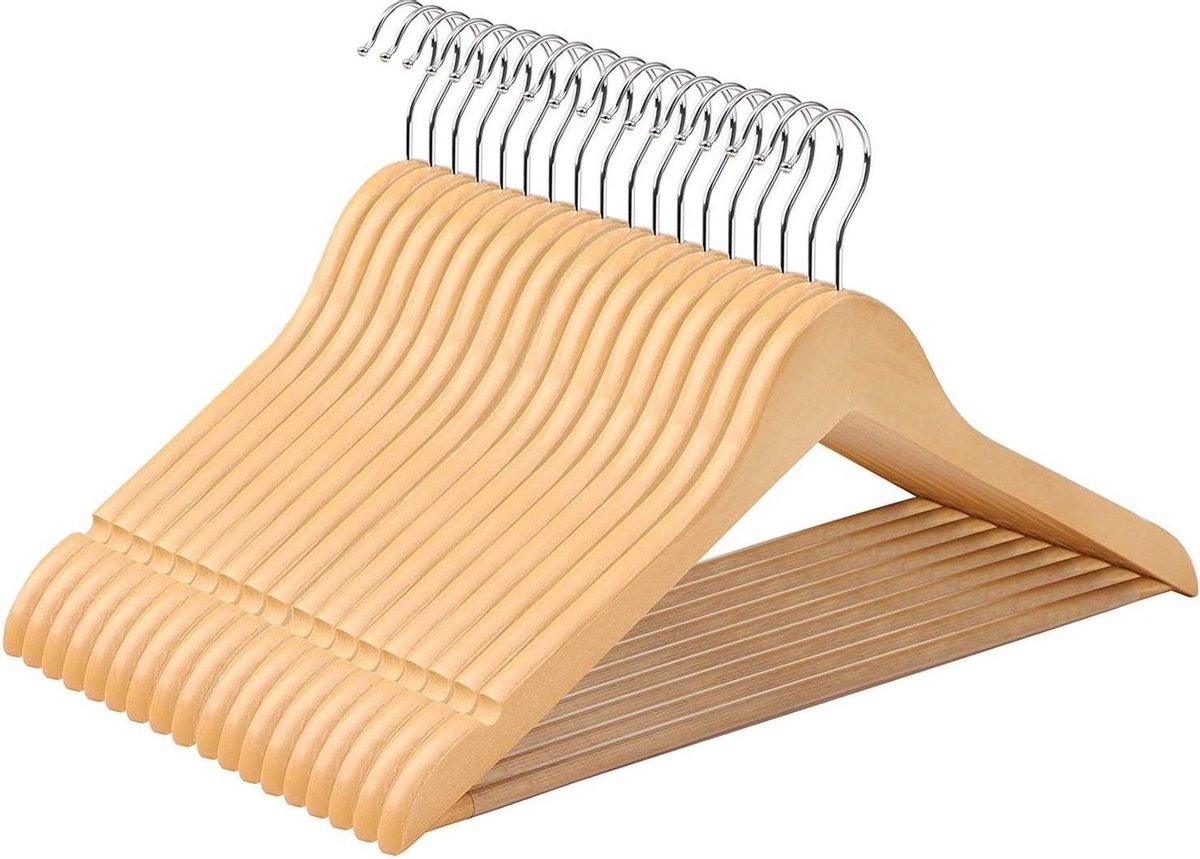 Nancy's Kleerhangers - 50 stuks - Kledinghanger met inkepingen in de rok en broekstang - 360 graden draaibaar - Kostuumhanger - Houten jashanger voor kleding