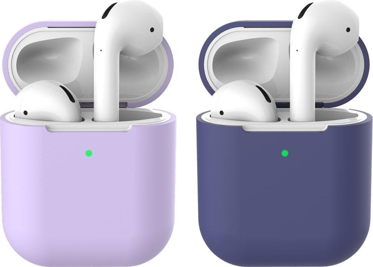 2 beschermhoesjes voor Apple Airpods - Lila & Donker Blauw - Siliconen case geschikt voor Apple Airpods 1 & 2