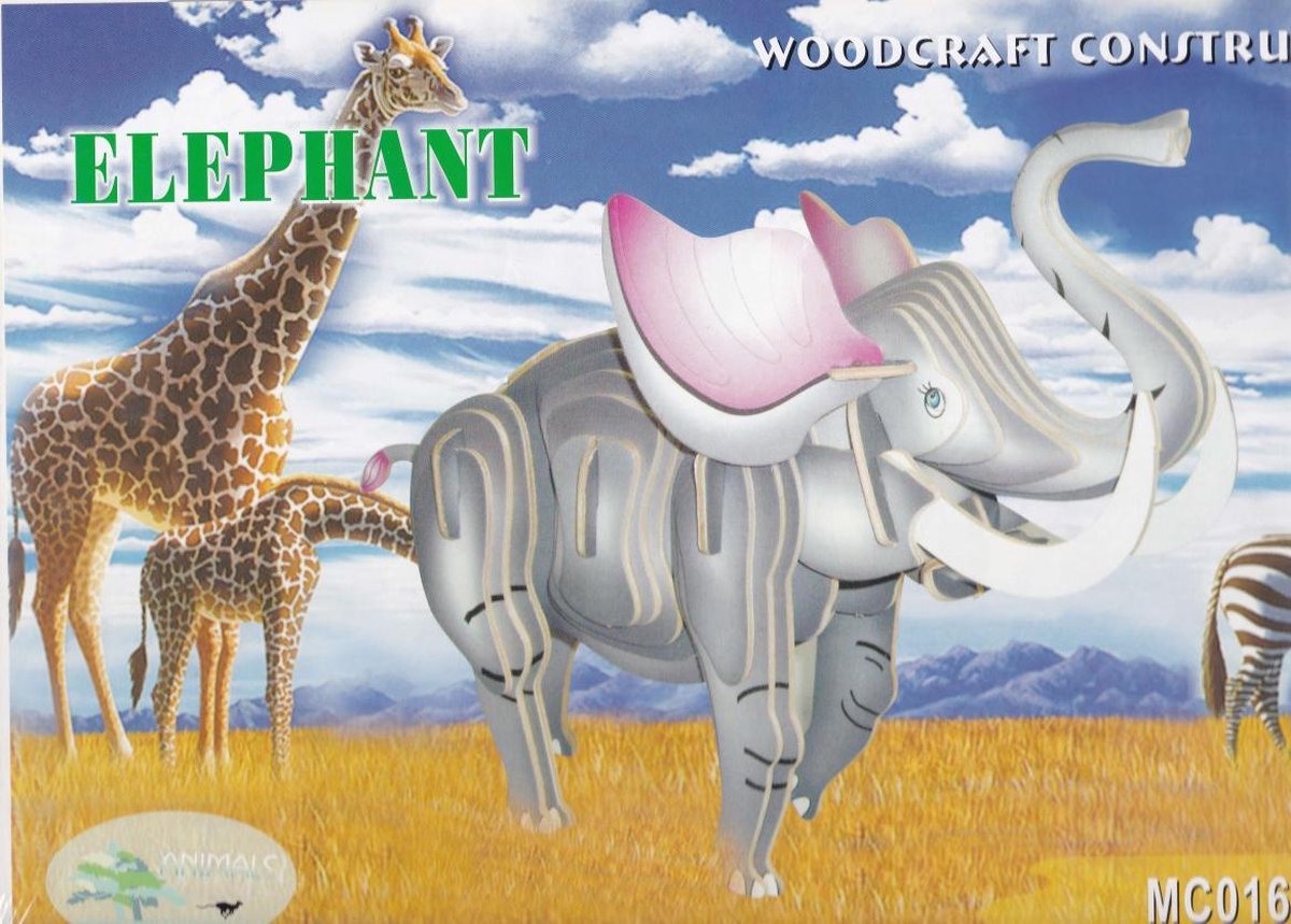 3D Puzzel Bouwpakket Olifant - hout - gekleurd