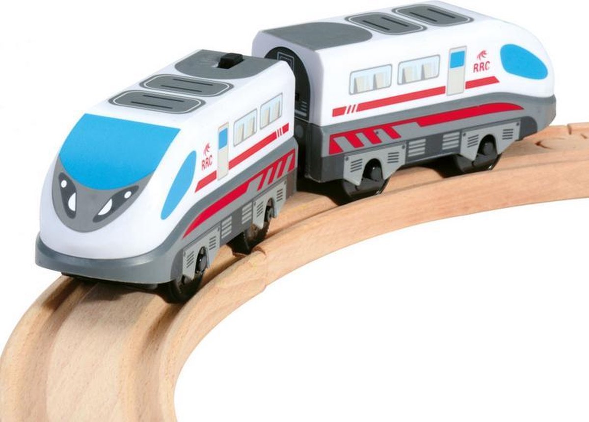 Bino Locomotief met wagon op batterijen voor de houten treinbaan