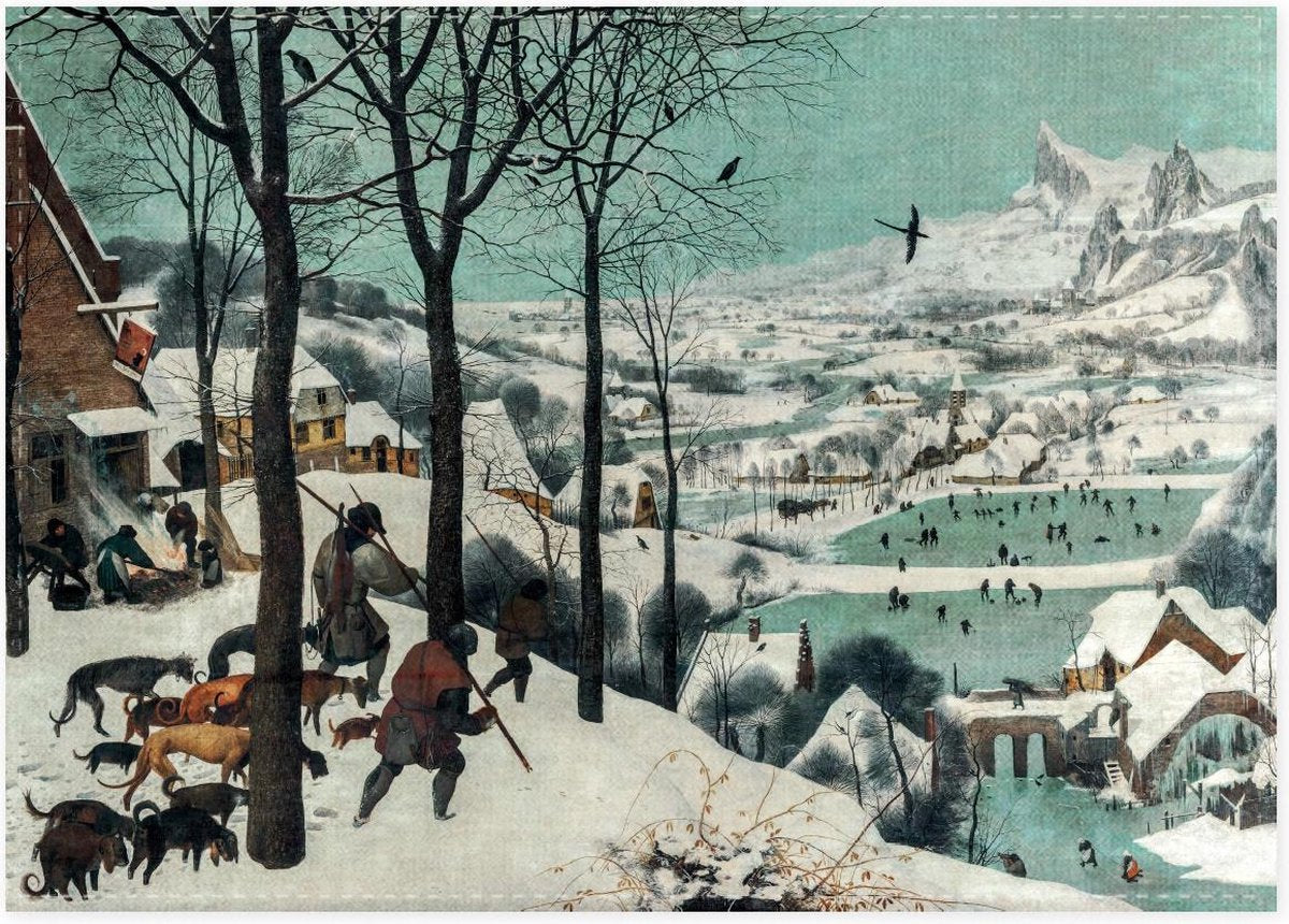 Theedoek Jagers in de sneeuw 