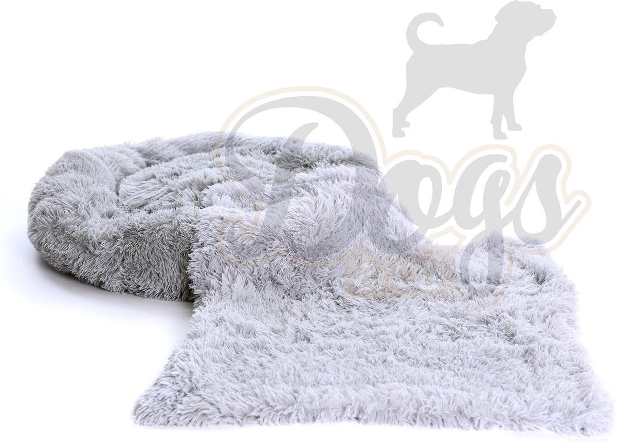 Fluffy Donut 100cm + Fluffy Deken 100x75cm - Fluffy Combinatie - Hondenmand - Hondendeken - Fluffy - Grijs - Maat L - Dogs&Co