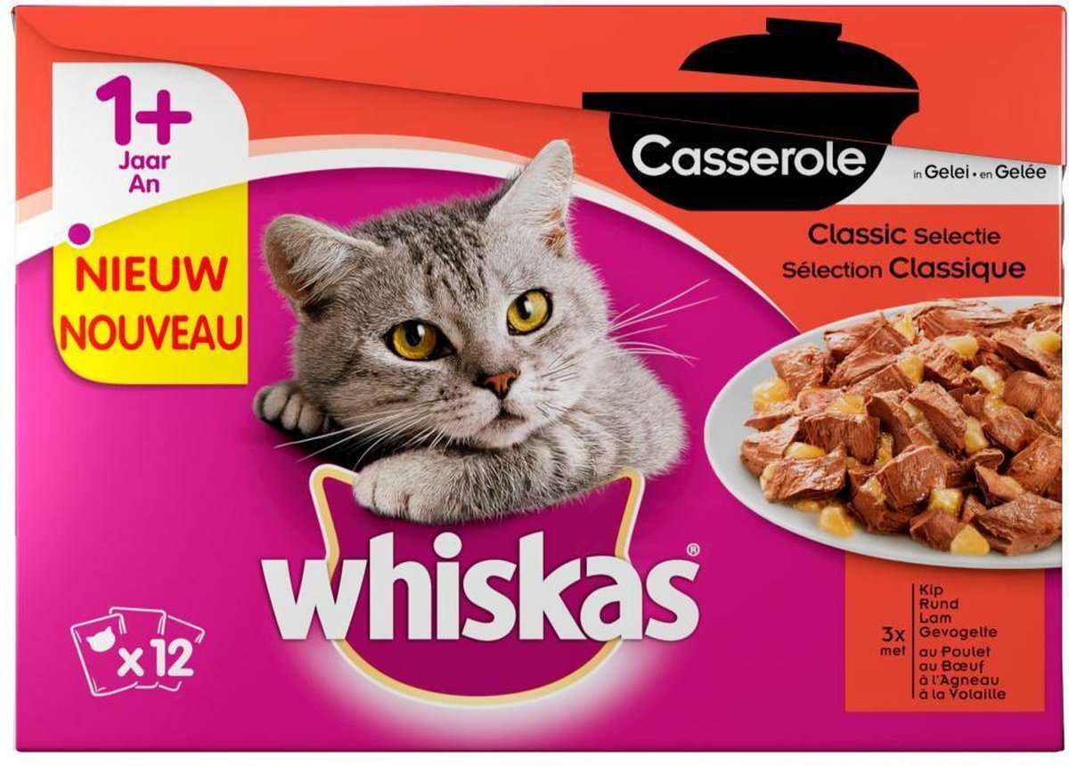 Whiskas Casserole Adult Classic Mix&Gelei - Kattenvoer - 4 x 12x85 g