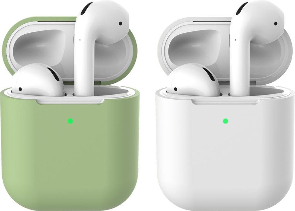 2 beschermhoesjes voor Apple Airpods - Groen & Wit - Siliconen case geschikt voor Apple Airpods 1 & 2
