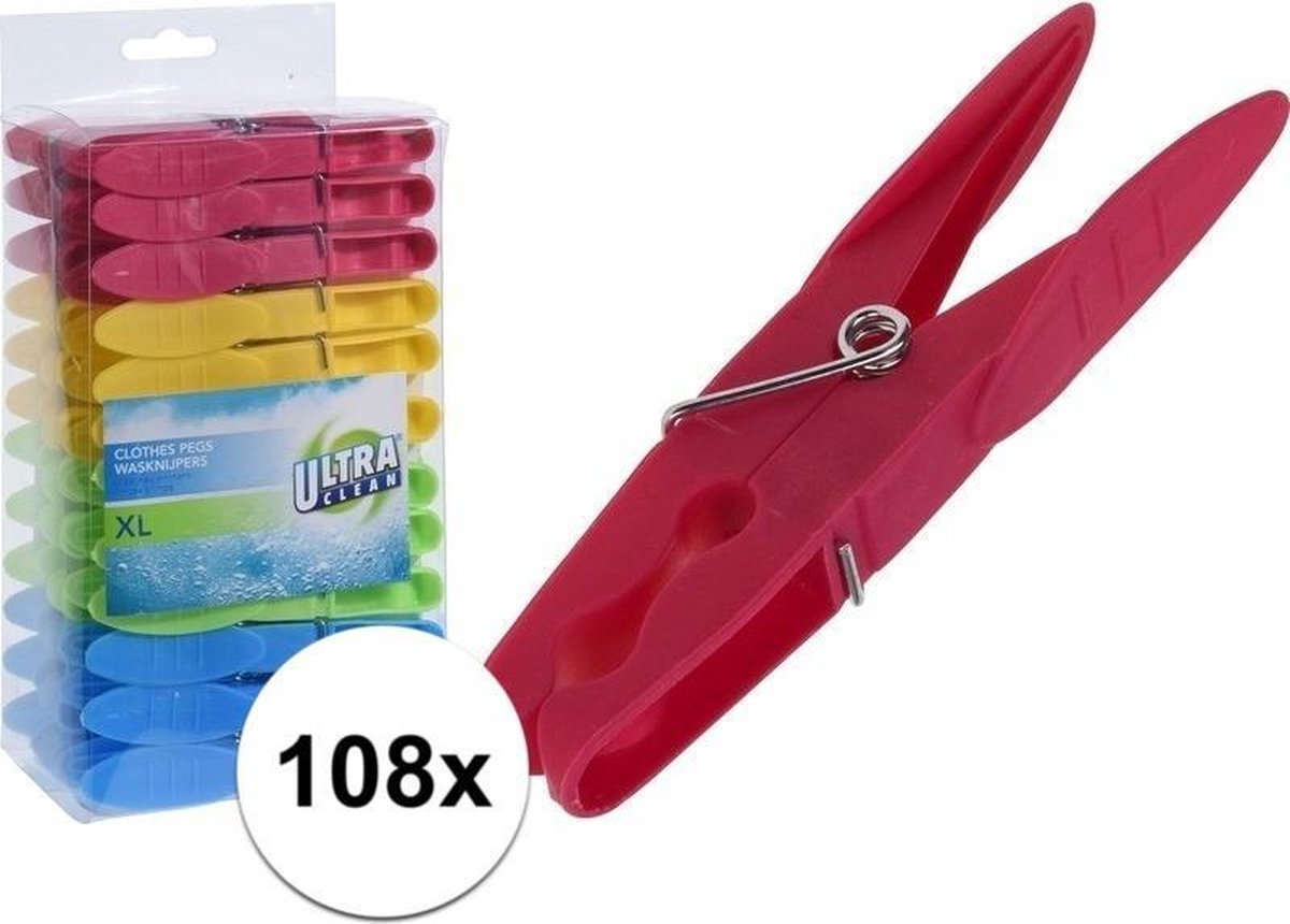 108x Kunststof wasknijpers 11 cm - Knijpers/wasspelden