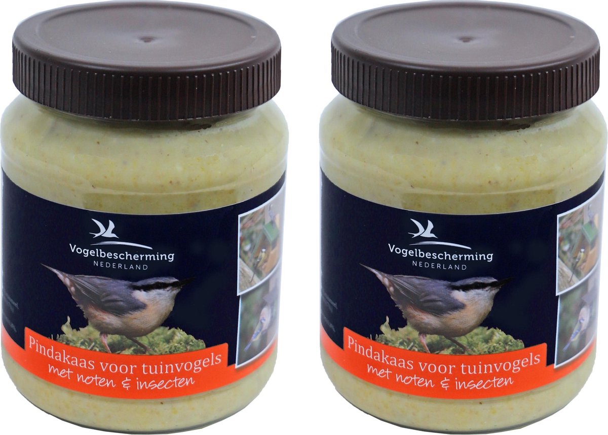 2x Potten vogelpindakaas met noten en insecten 330 gram - Winter vogelvoer/dierenvoer