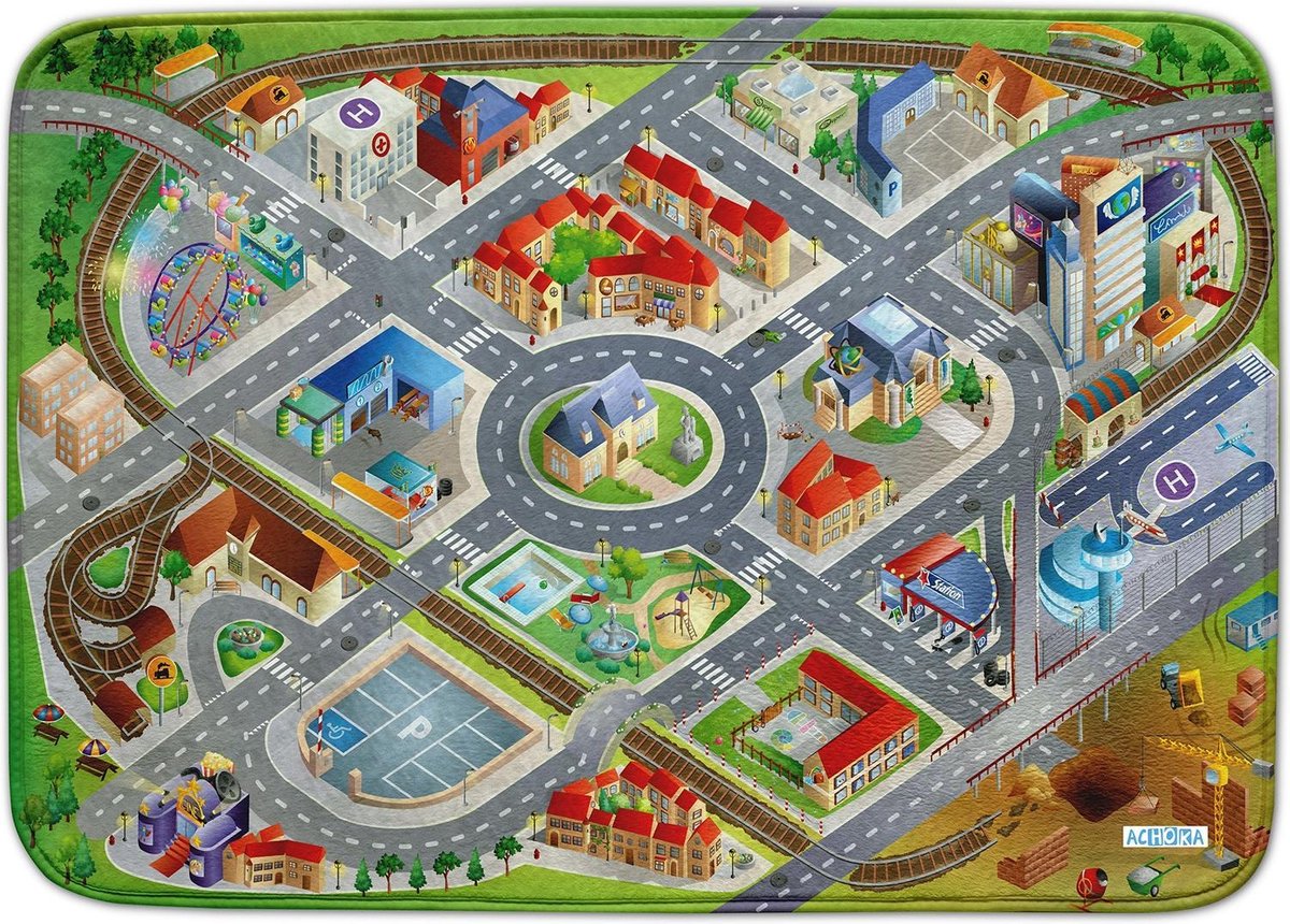 Groot speeltapijt verkeer 100x150