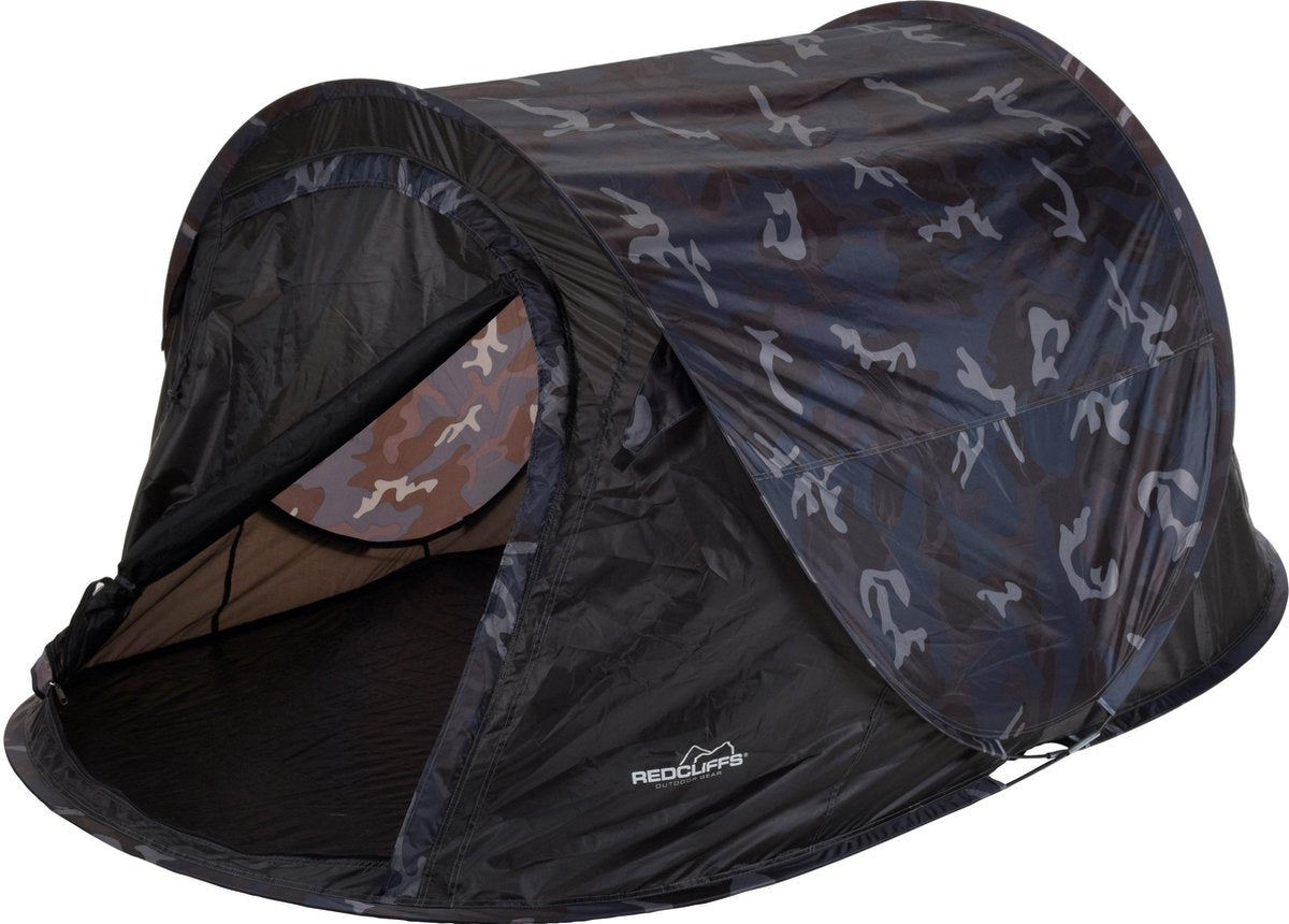 Redcliffs 2 Persoons Pop Up Tent Legerprint - Blauw/ Zwart - 2 Persoons