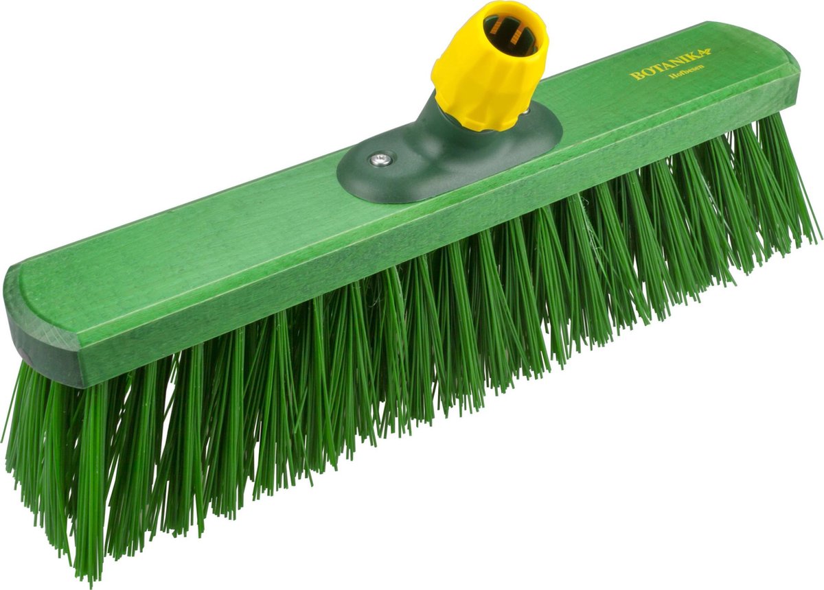 Kunststof harde straatbezem/buitenbezem robuust elaston groen 40 cm - Bezemkop met universele steelhouder - Bezems