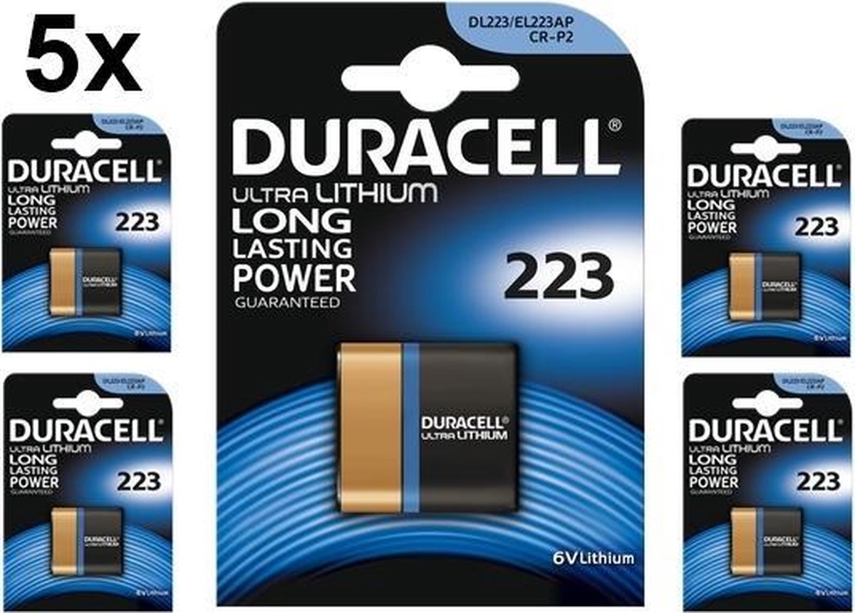 5 Stuks - Duracell CRP2 / 223 / DL223 / EL223AP / CR-P2 6V Lithium batterij
