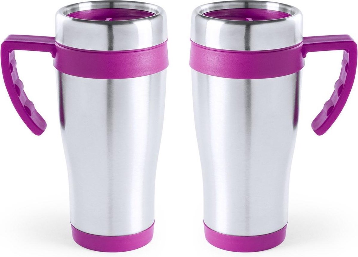 3x stuks rVS thermosbeker/warmhoud koffiebekers roze 500 ml - Isoleerbekers/reisbekers