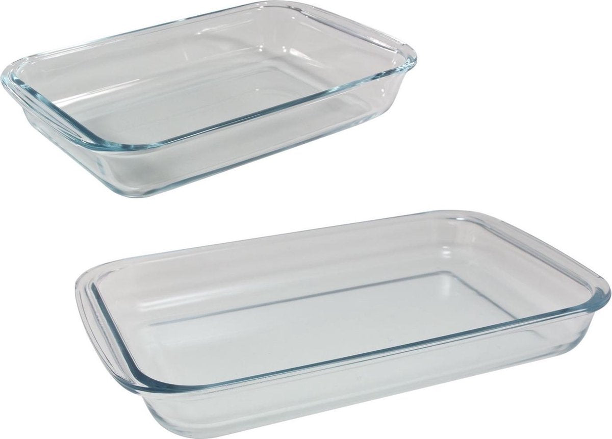 Set van 2 rechthoekige glazen ovenschalen 1