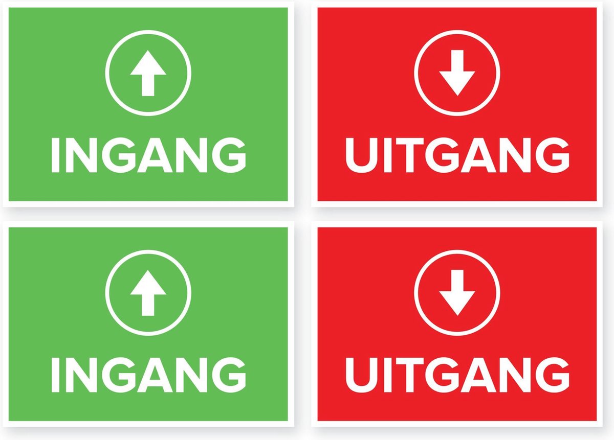 Stickerset A4 - Ingang/Uitgang - Corona/COVID-19 Set - 2x Ingang - 2x Uitgang