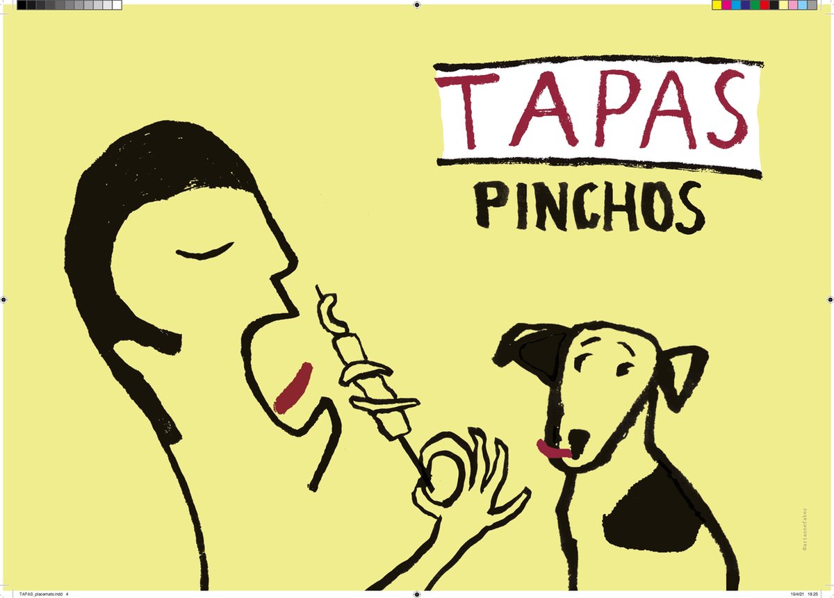 Cadeautip ! - placemat Spaanse Tapas illustratie - 6 originele placemats -  voor de kookfan vermout - tinto - sangria - patatas bravas - gazpacho