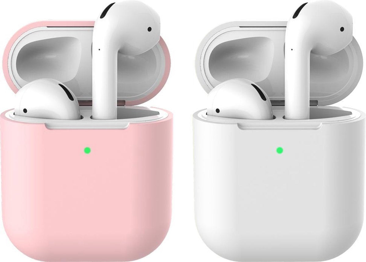 2 beschermhoesjes voor Apple Airpods - Roze & Wit - Siliconen case geschikt voor Apple Airpods 1 & 2