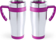 2x stuks rVS thermosbeker/warmhoud koffiebekers roze 500 ml - Isoleerbekers/reisbekers