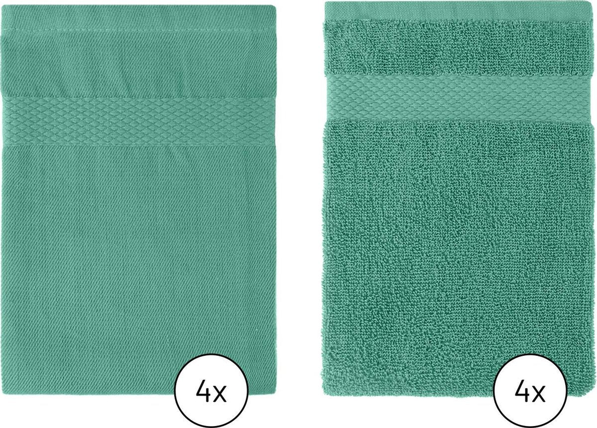 EM Kitchen Set Zeegroen - 4 Theedoeken 50x70cm + 4 Keukendoeken 50x50cm