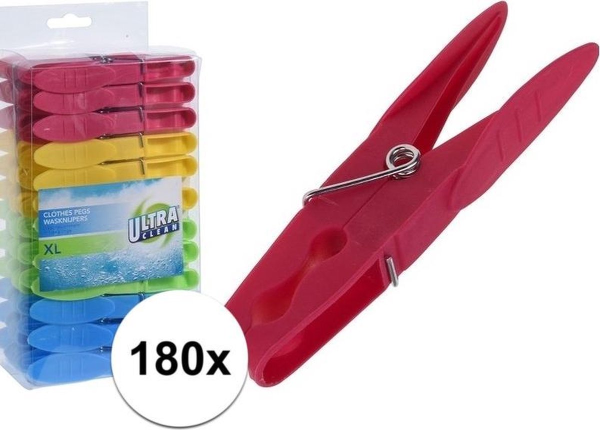 180x Kunststof wasknijpers 11 cm - Knijpers/wasspelden