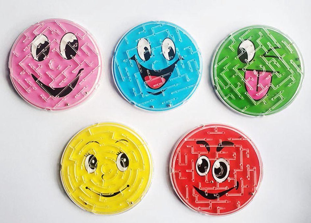 Doolhof Spel - 2 Stuks - Behendigheidsspel - Geduldspel - Smiley - Spelletje - Speelgoed - Doolhofspel - 7 cm - Stipco