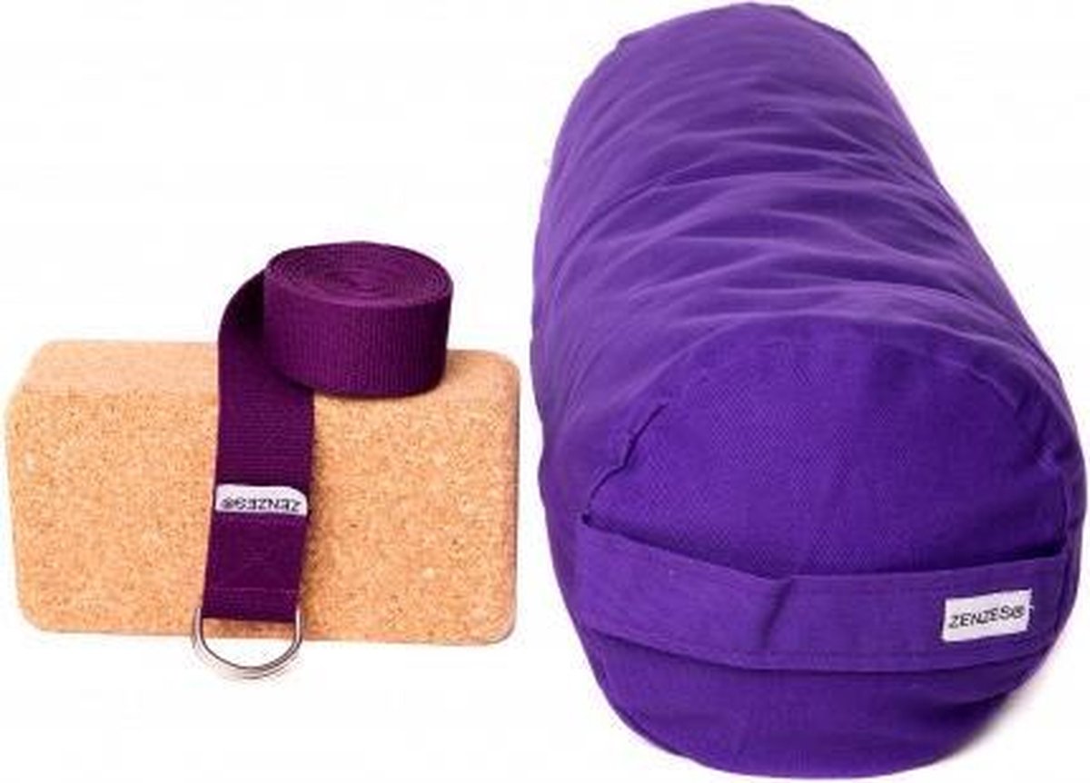 Zenzes PRO bolster met yogariem en yogablok - paars