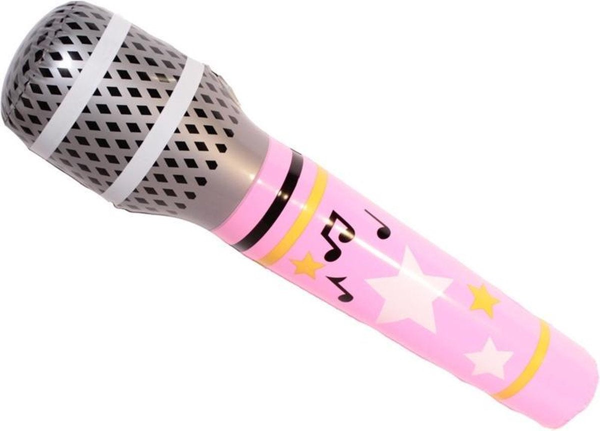 Opblaasbare mega microfoon roze - Nep microfoon - Popster verkleed accessoire