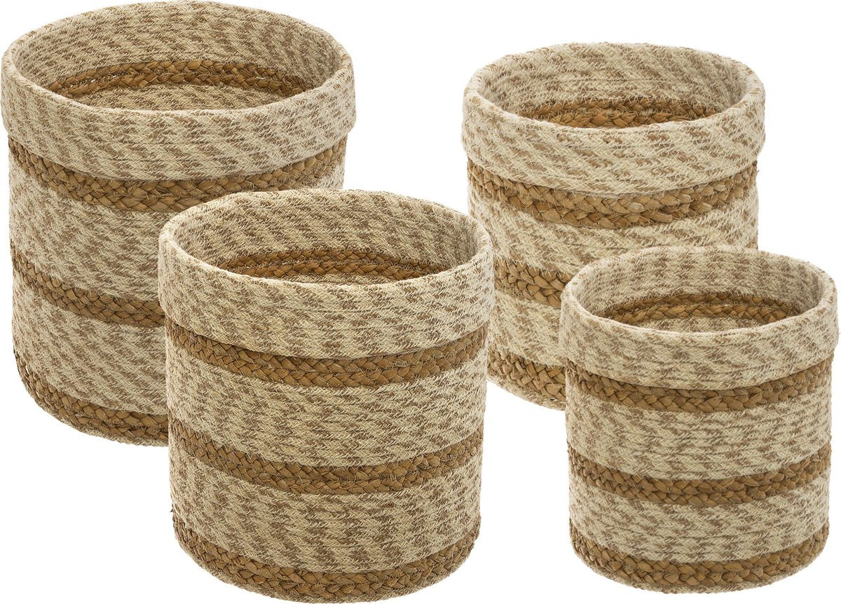 Atmosphera Jute mandenset - bloempot - Naturel - Set van 4 - Opberger - Zeegras
