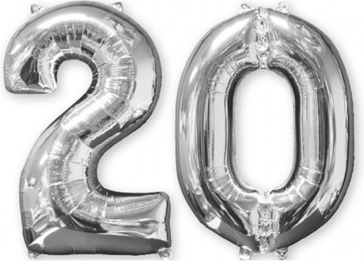 Amscan - Folieballon verjaardag '20' - zilver - Ø 66 cm - Set-1