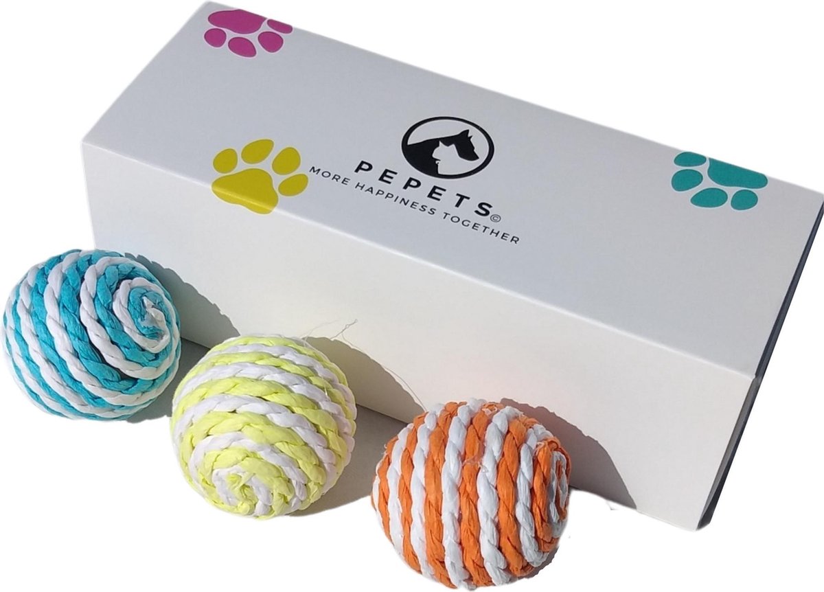 Pepets© Touw Ballen (3 stuks) - Kattenspeeltjes - Kattenspeelgoed - Speelgoed voor Katten - Kat Speeltje Bal - Kitten Speeltjes Balletjes - 2 muisjes GRATIS