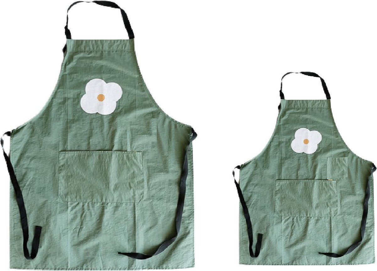 Matching ouder kind (3-8 jaar) keukenschort - Groen - spiegelei - moeder dochter schort - kookschort