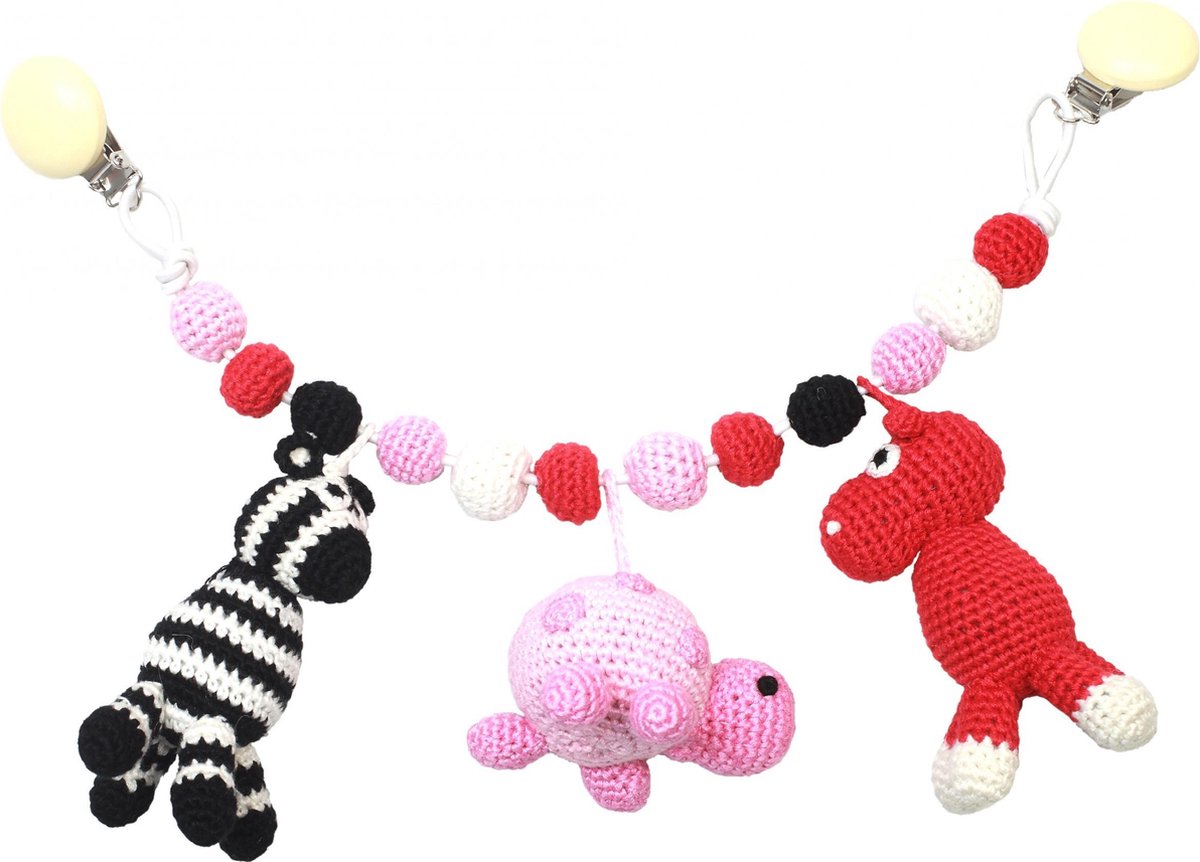 Naturezoo Kinderwagenspanner Dieren Gehaakt 40 Cm Roze/rood