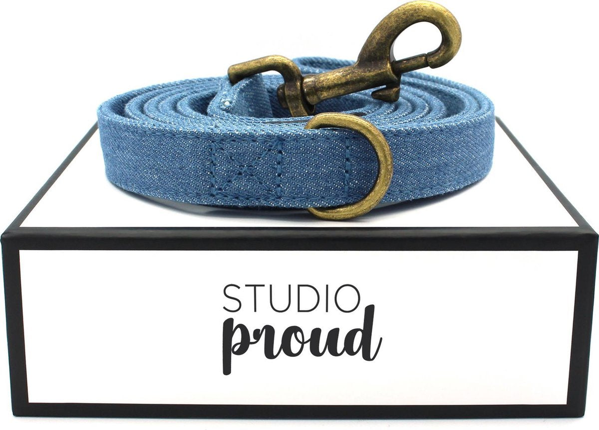 Studio Proud - Hondenriem - denim  - bronskleurige accenten - maat M - uitlaatriem is te combineren met bijpassende poepzakjeshouder