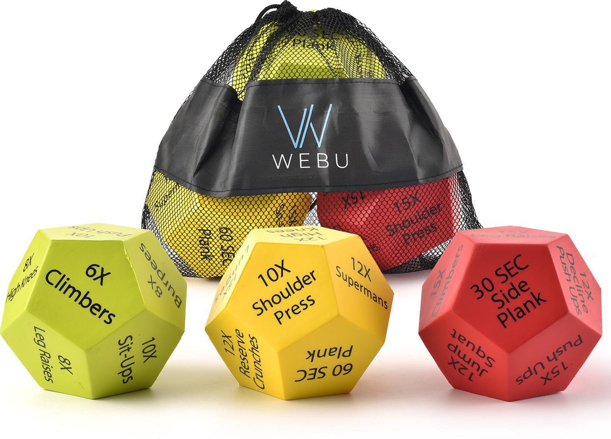 WEBU Workout Dobbelstenen – Fitness - Crossfit - Thuis sporten - Bodybuilding - Krachttraining - Yoga