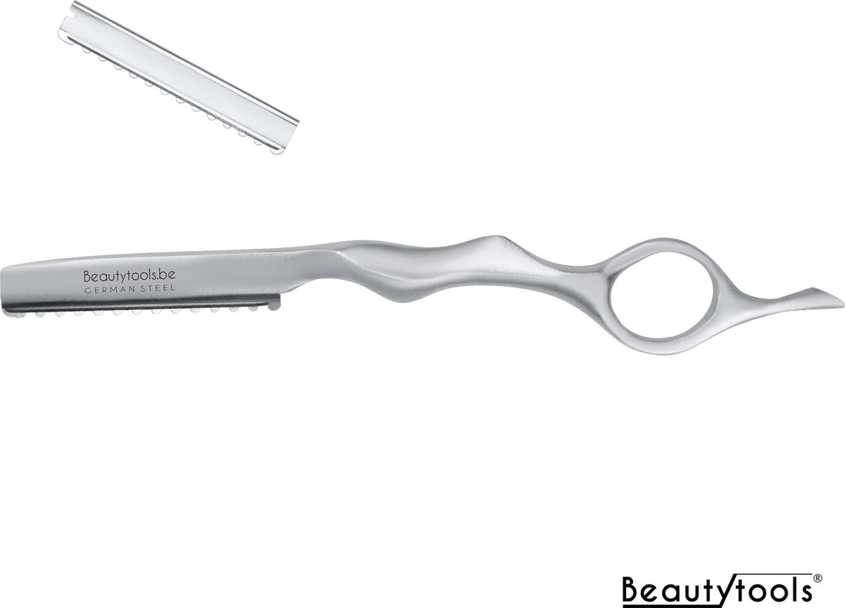 BeautyTools Pearl White Kappersmes/Feather Mes - Uitdunmes - Effileermes Voor Dik Haar - (incl. 2 Feathermesjes) - (SR-1246) FB