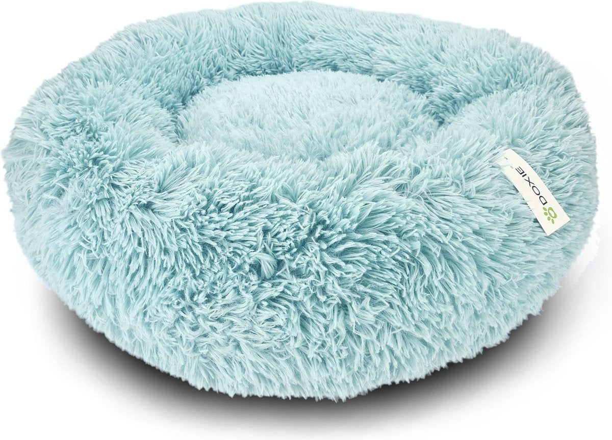 Doxie® Pluche Fluffy Donut Hondenmand – Kattenmand – Hondenkussen – Kattenkussen – Wasbaar – Antislip – ⌀ 60 cm – Turquoise