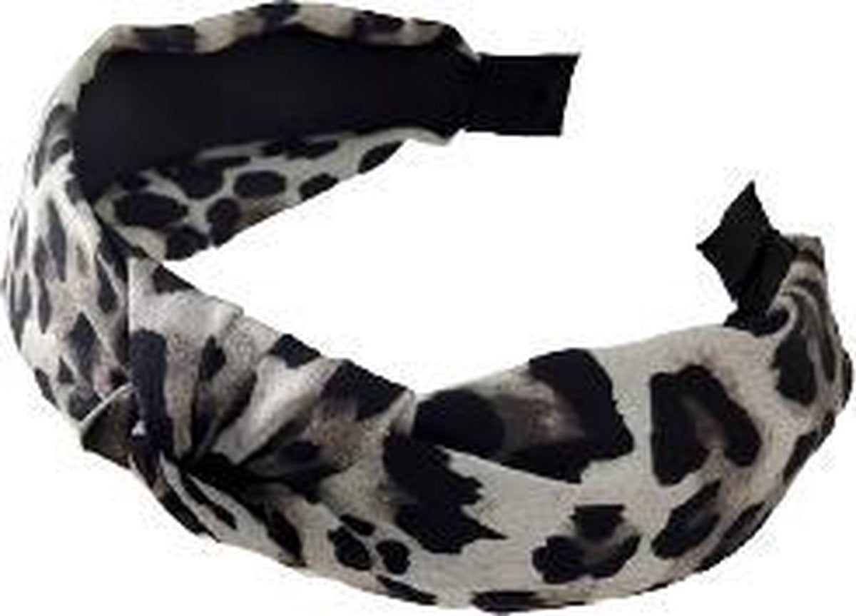 Dames haarband - diadeem met knoop grijs zilver luipaard print| Haarband volwassenen - vrouwen - dames - tieners - meiden