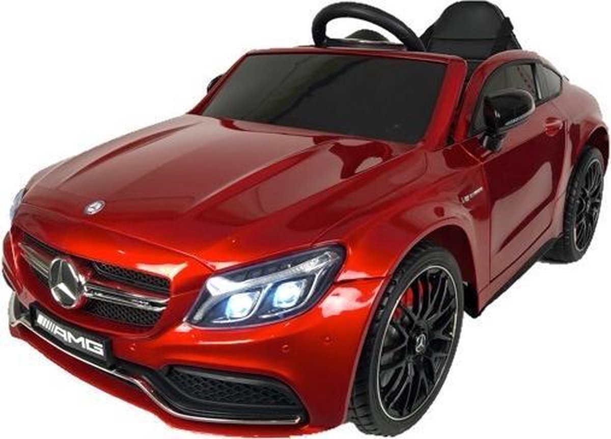 Mercedes C63 AMG - Elektrische Kinderauto - Rood - 1 Persoons Kinderauto met Afstandsbediening - Muziek Module - 12v - Lederen stoelen - Rubberen banden