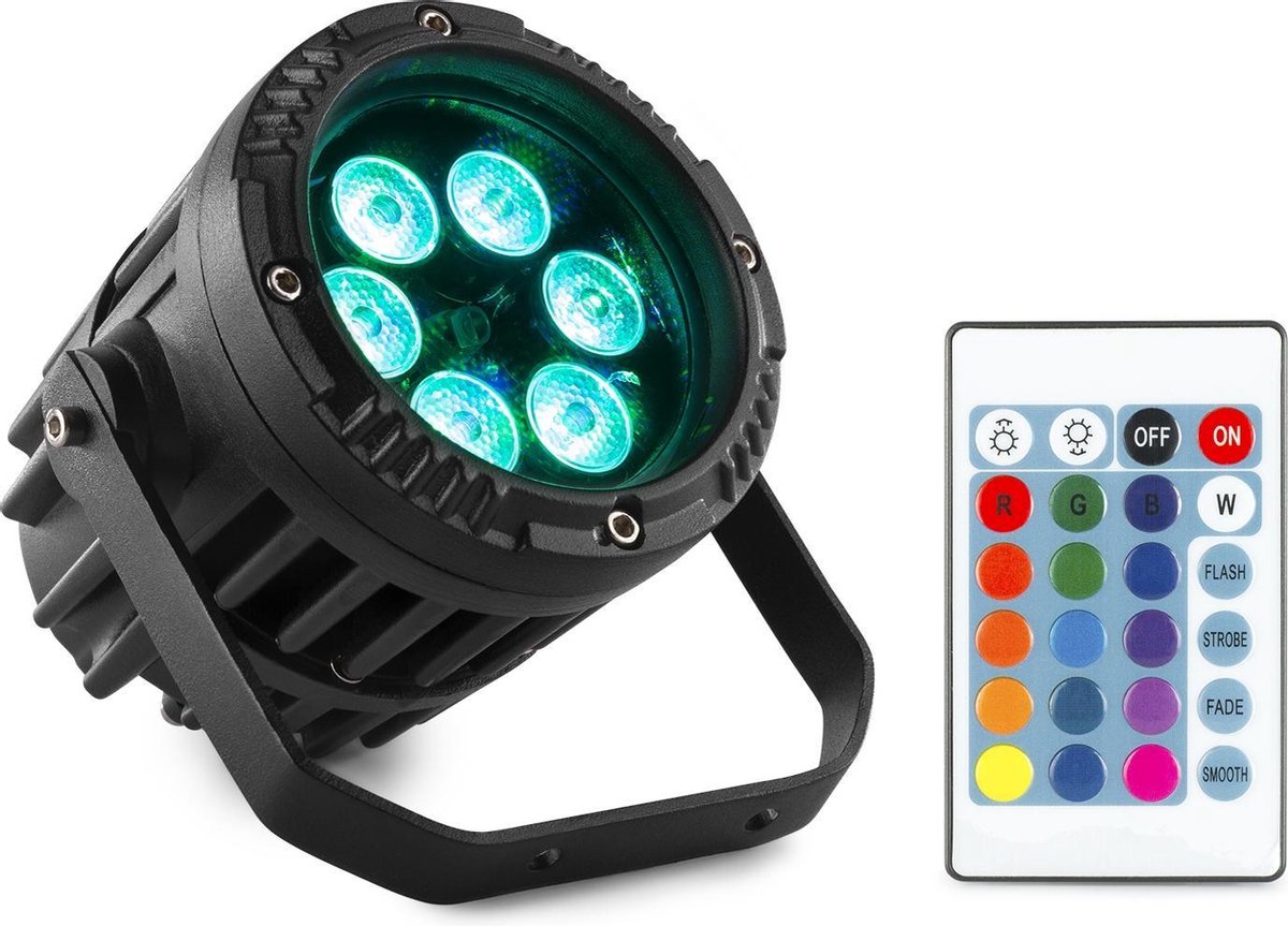 LED lamp - BeamZ BWA63 AluPar - Waterdichte tuinverlichting - buitenverlichting - 6x 3W LED - Vele kleuren mogelijk - Incl. afstandsbediening - IP65 - Zwart